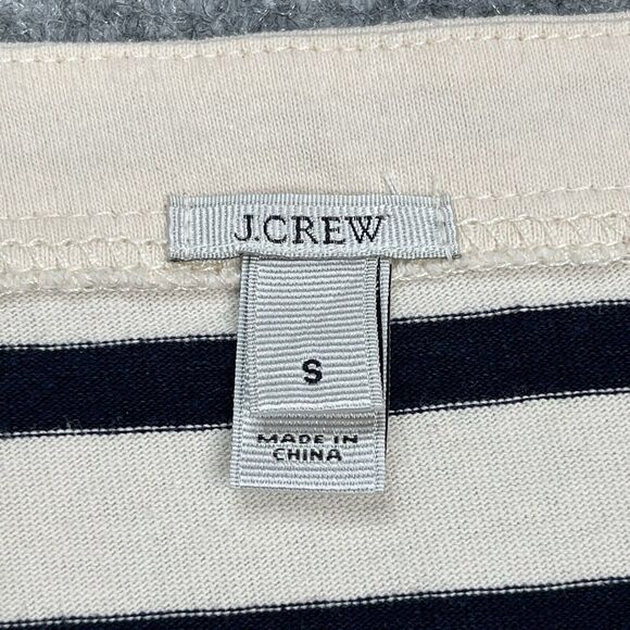 J Crew Top Womens Size Small Short Sleeve Embroidered Beige Striped Cotton - Picture 4 of 8